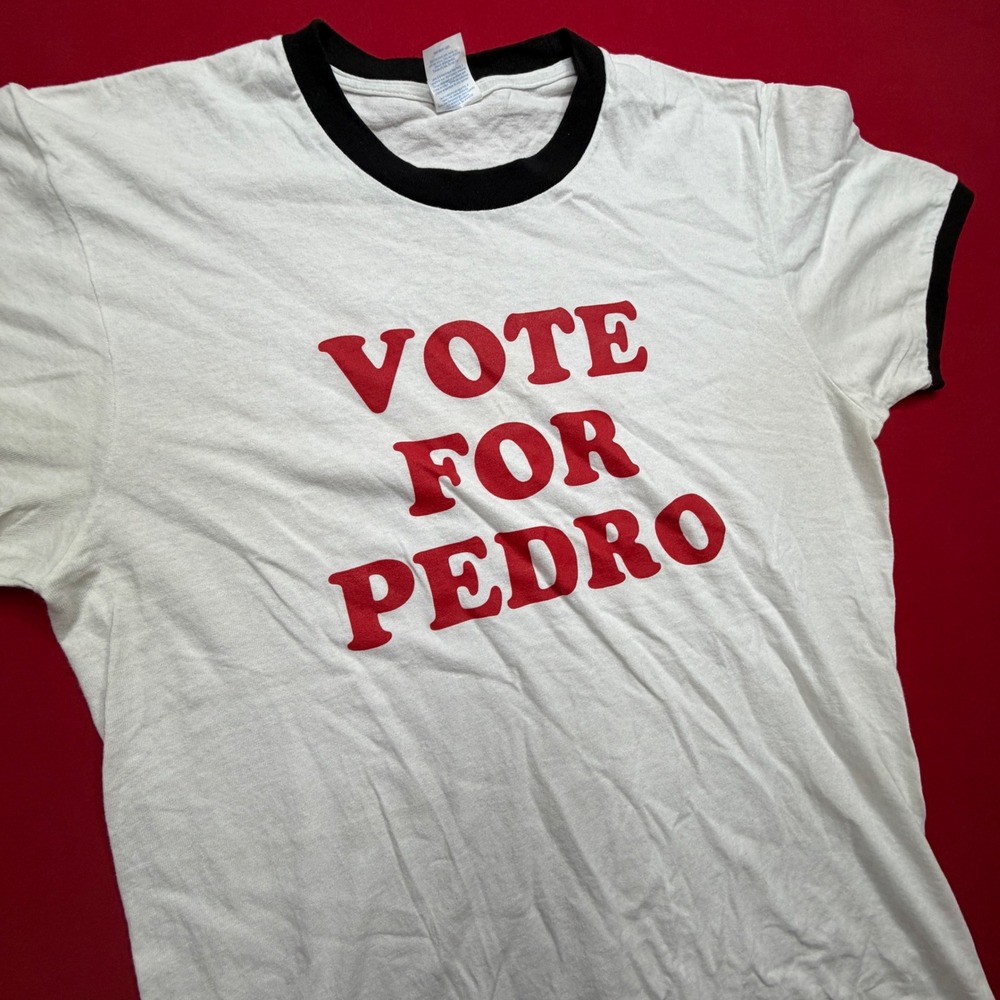 Vintage Style Vote For‎ Pedro Napoleon Dynamite Ringer Tee White Black Mens M